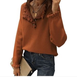 BTFBM Sweater w/ Ruffled Neckline XL Rust / Burnt Orange